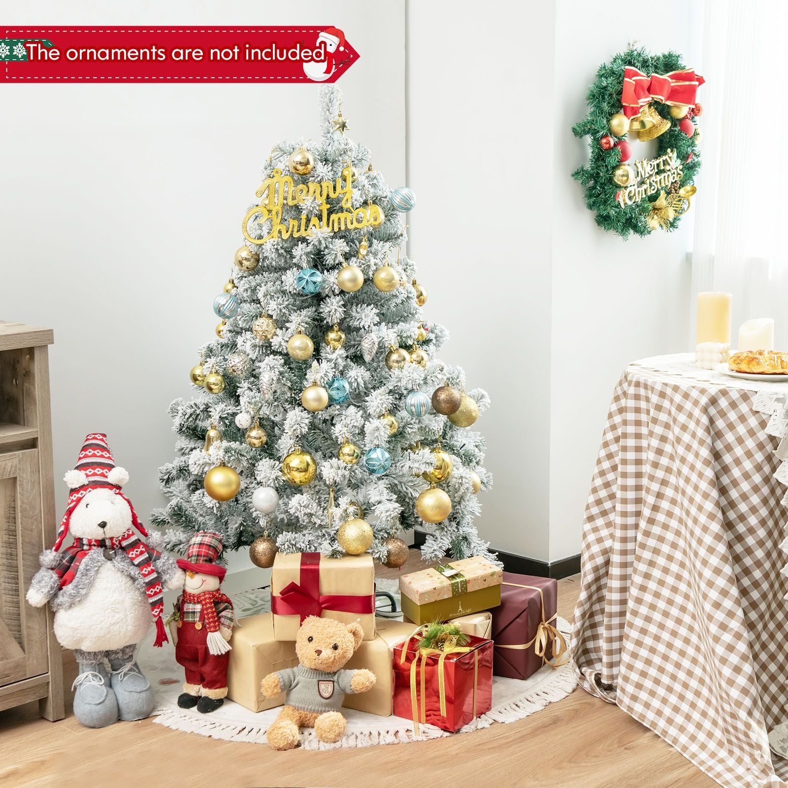 4.5 Feet Flocked Christmas Tree with 295 Tips and 150 LED Lights