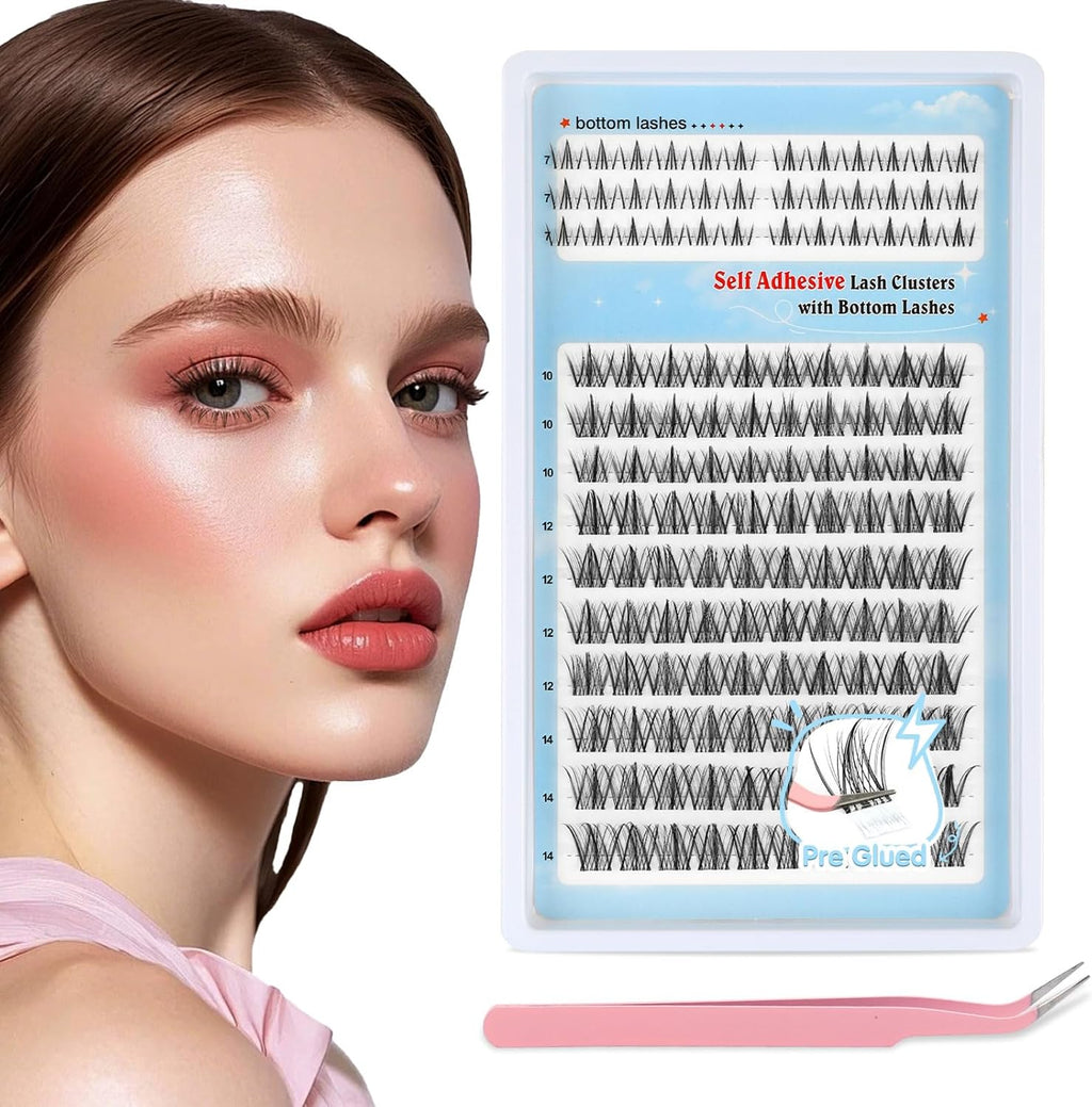 Individual Eyelashes Kit 544Pcs Lash Clusters with Glue and Remover Volume Clusters Lashes Book Kit D Curl Eyelash Extensions for DIY at Home 10-16Mm (60+100+120+150D)