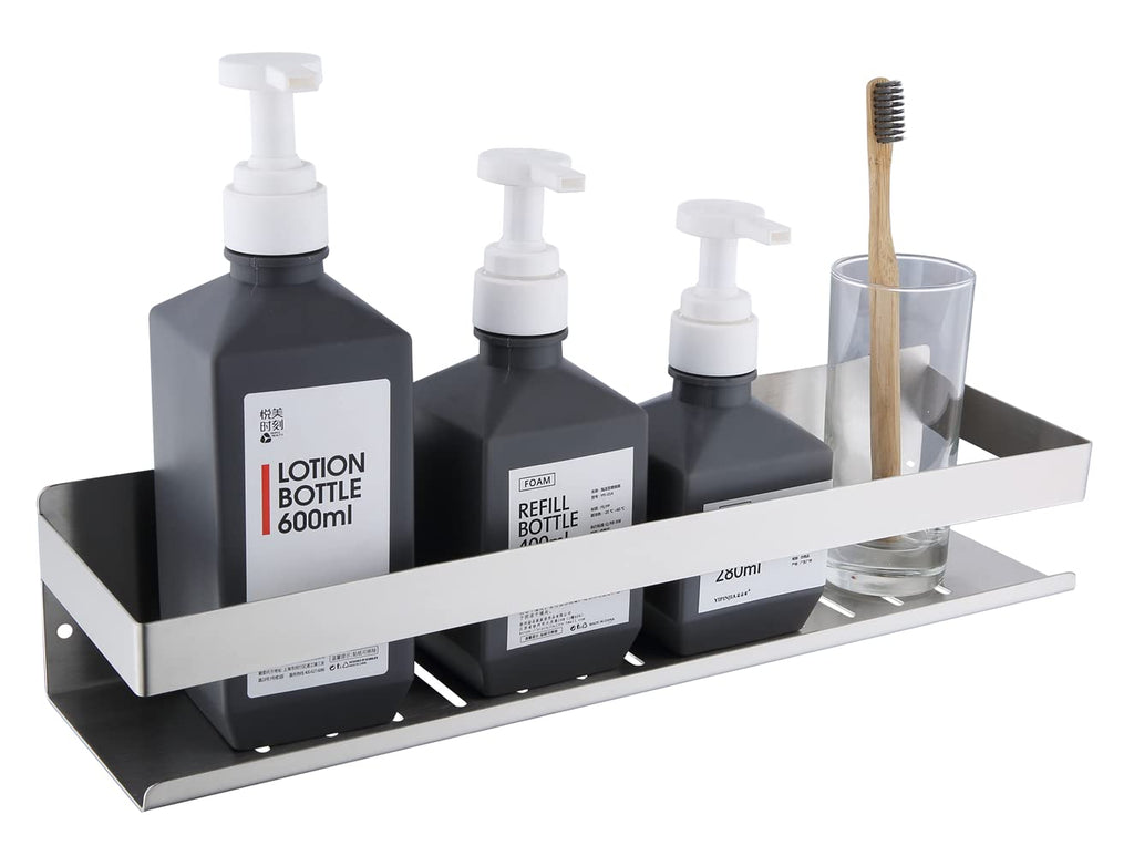 HomeHeng Self Adhesive Shower Shelf, Stick on Bathroom Shelf Wall Mounted, 40cm/15.8in SUS304 Stainless Steel Shower Caddy Two Installation Methods, Shower Storage OrganiserBrushed Finish, H91107-40BN