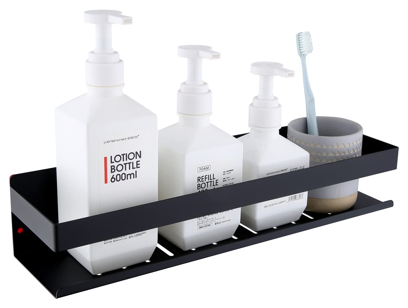 HomeHeng Bathroom Self Adhesive Shower Shelf, Stick on Bathroom Shelf Wall Mounted, 40cm SUS304 Stainless Steel Shower Caddy, Shower Storage Organiser Matt Black Finish, H91107-40MB