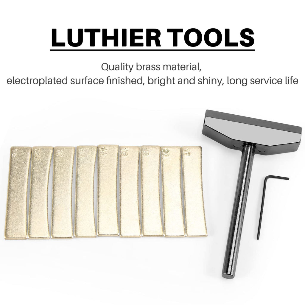 Dropfree Luthier Tools Set Guitar Bass Fret Caul Fingerboard Pressing Tool + 9Pcs Brass Radian Fret Inserts with Hex Wrench