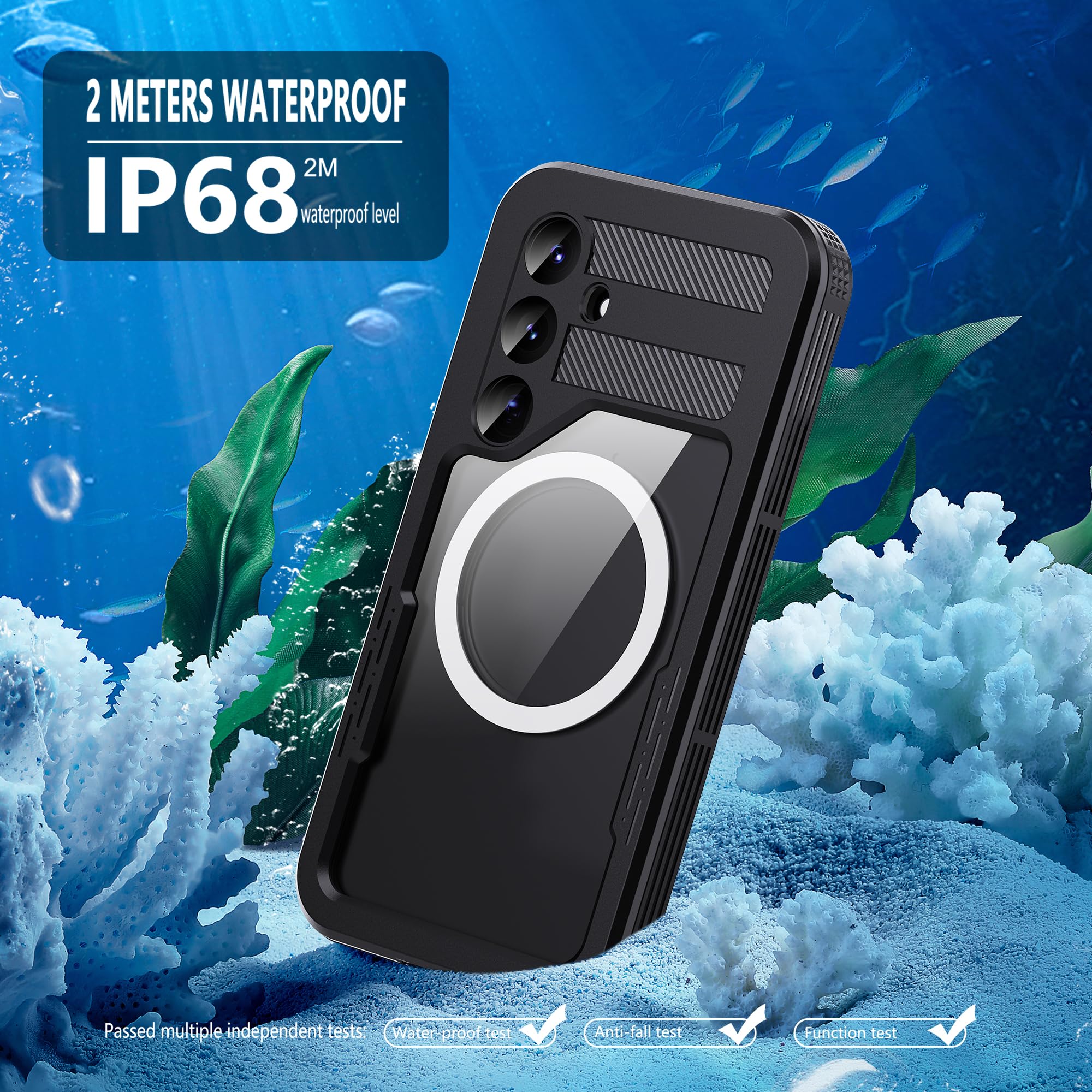for Samsung Galaxy S25 Case Waterproof with Built-in Lens & Screen Protector, [IP68 Waterproof] [Military Drop Proof], Full Body Underwater Protective Clear Cover for Galaxy s25 (Black)